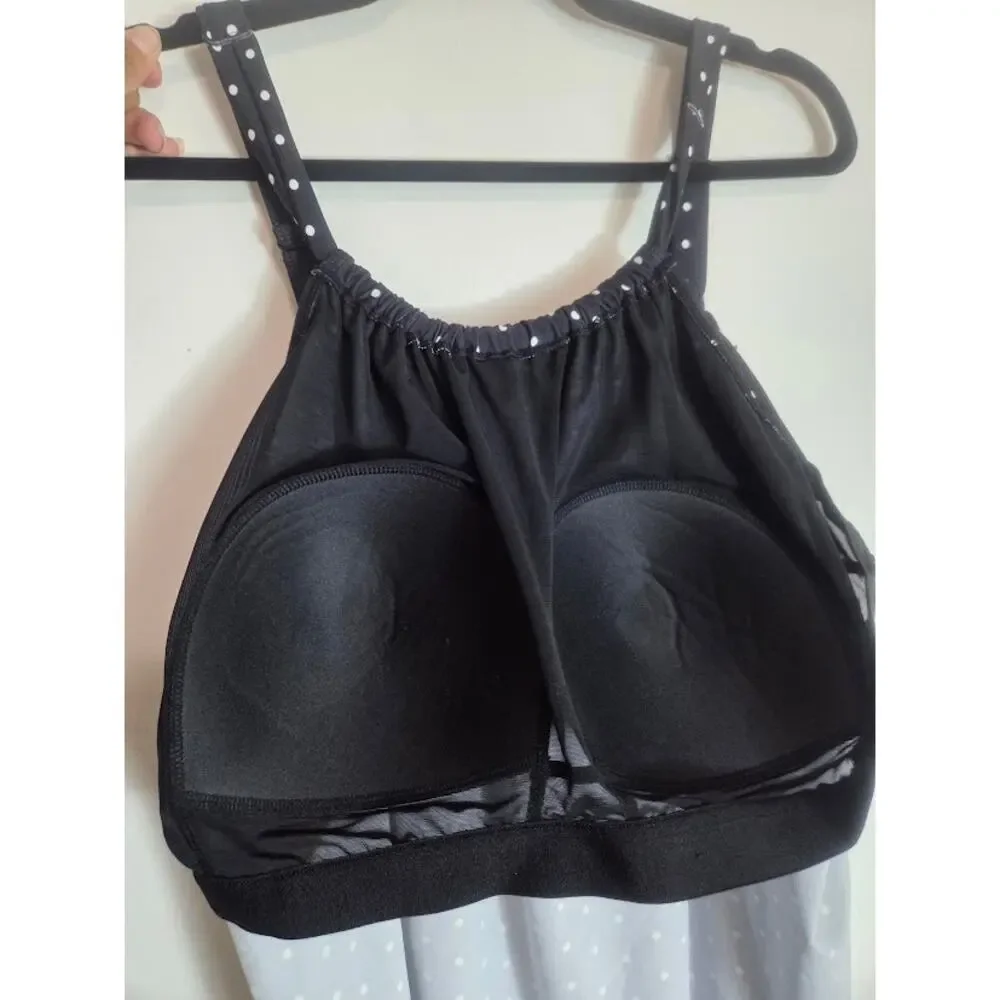 NWT Swimsuits for All Black White Polka Dot Built in Bra Tankini Swim size 26